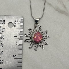 Vintage Sterling Silver Mexico Celestial Sun Moon Necklace Pink Glitter Resin