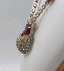 Vintage Kramer NY Red Rhinestone Statement Necklace Hollywood Regency Signed MCM