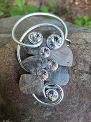 Jeff Lieb Mixed Media Modernist Abstract Swarovski Crystal Moonstone Pendant 4″