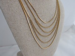 Monet Gold Multi Layered Necklace Estate Find Statement Piece Signed 16″ to 24″