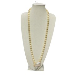 Vintage Danecraft Faux Glass Pearl Necklace Removable Shell Pendant 36 In Signed