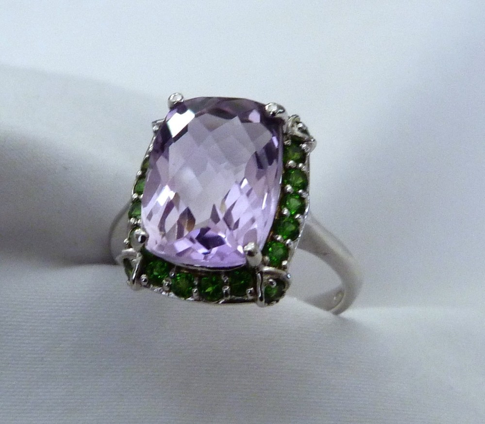 NEW SIGNED HT STERLING SILVER TOURMALINE CHROME DIOPSIDE GEMSTONE RING SIZE 9.5