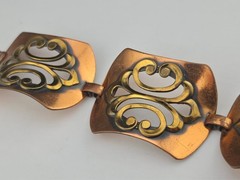Unsigned Renoir Chunky Copper Brass Filigree Scroll Panel Bracelet Clip Earrings