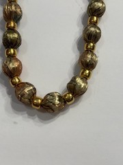 Vintage 1950s Wrapped Foil Bead Necklace Gold Metallic Mid Century Tie Closure
