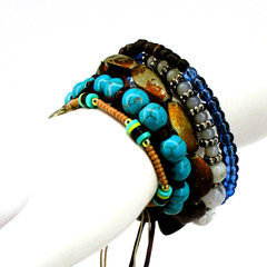 Boho Stackable Adjustable Bracelet Set Whale Tail Charm Faux Turquoise Beach
