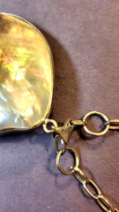 South sea mother of pearl pendant on 16″ silvertone chain with extender by Ivana