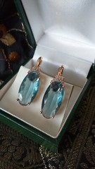 Vintage 1990-s 14 Ct Rolled Gold Large Blue Topaz Earrings-Hallmarked 585 RG