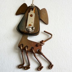 Studio Copper Dog Brooch Articulated American Craft Movement Signed Pin