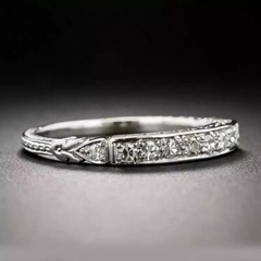 Art Deco Style Round Lab Created Diamond Engagement Band 14K White Gold FN Ring