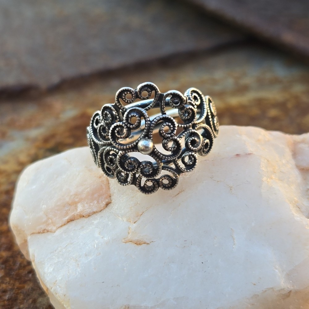 Vintage Beau Sterling .925 Silver Filigree Scrollwork Adjustable Ring