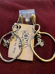 Hoops Cut Out Astrological Virgo Earrings Vtg Gold Plated Clip On 1960s Unused
