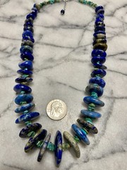 LAPIS & KINGMAN TURQUOISE – Graduated Rondelle Disk Necklace & Sterling Silver