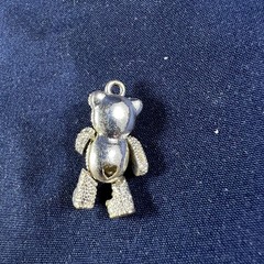 Silver Rhinestone Teddy Bear Pendant Charm With Movable Limbs