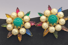Vintage Judy Lee Clip on Earrings Beautiful Multi Colored Beads