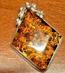 Vintage 925 Sterling Silver Art Nouveau Style Baltic Amber Brooch, 2″ X 1.5 “
