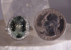 9.38ct Green Amethyst Praisiolite Cocktail Ring 14k White Gold with Diamonds