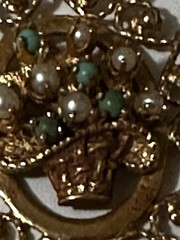 Rare Antique Victorian 14K Gold Earrings Basket Design With Pearl & Turquoise