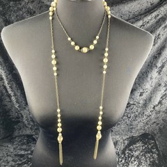 Vintage Flapper 20s Style Lariat Open 56 in Chain Faux Pearl Necklace Tassel