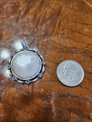 Vintage Sterling Silver Pendant Mother OF Pearl Marcasite Accents 10.6g