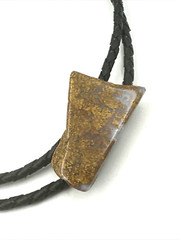 Polished Agate Stone Bolo Tie Black Leather Braids Western Style Vintage