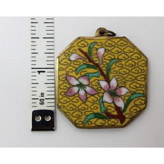 Vintage Cloisonné Enamel Floral Pendant Yellow Octagon Asian Charm
