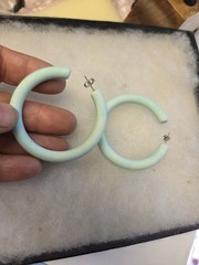 Vtg mint green lucite pierced hoop Earrings