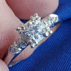Original EARTH MINED DIAMOND Deco Engagement Ring Vintage PLATINUM Solitaire 6.5