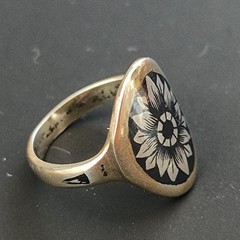 Niello Floral Ring Gilded Silver Oval Vintage Statement Size 8.5 Vintage 875