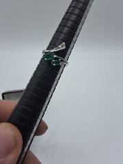 Vintage 850 Platinum Emerald and Diamond Bypass Ring Sz 6
