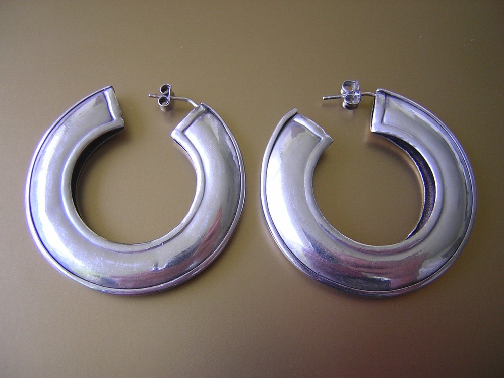 Silver Stud Earrings Hoop Silver Tested 13.7 G/Ø 4.5 Cm