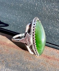Jewelry 1970s vintage silver 875 ring green old Russian gemstone nephritis jade