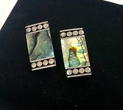 Abalone Shell Clip On Earrings Southwestern Vintage 925 Sterling Silver #6