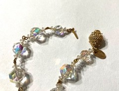 Vintage Vendome Gold Tone Filigree AB Bead Necklace Push Pin Closure 20”
