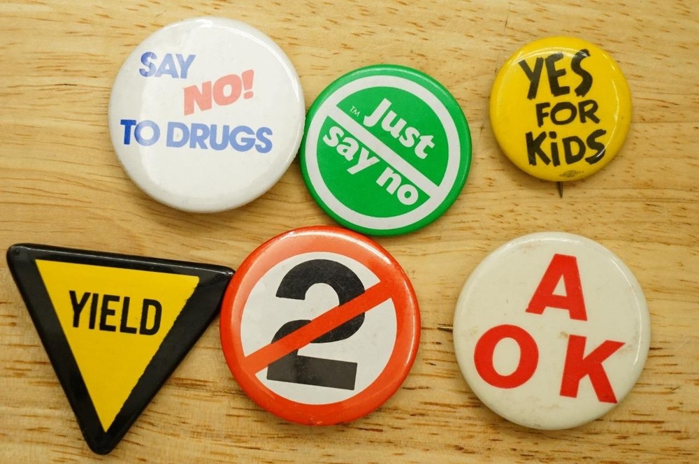 Vintage Pinback Button Lot Traffic Signs Just Say No To Drugs AOK School Kids