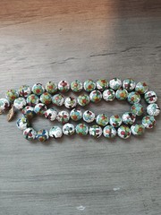 Vintage Cloisonne Chinese Enamel Blue Green Flower Beaded Necklace 23″