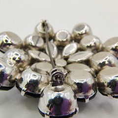 Vintage Black Glass Rhinestone Flower Brooch Pin Silver Tone Art Deco Style