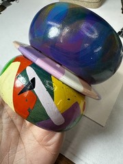 Vintage Bracelet Cuff Bangle Wood Painted 3 Piece Chunky Colorful