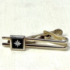 MCM Starburst Tie Clip Emmons Gold Tone Open Double Bar Silver Star Vintage