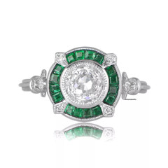 Art Deco Vintage Style Emerald Lab Created Diamond White Gold FN Engagement Ring