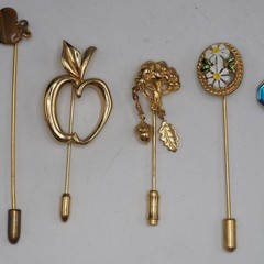 Lot of 6 Costume Jewelry Lapel Stick Pins 1950’s-1970’s