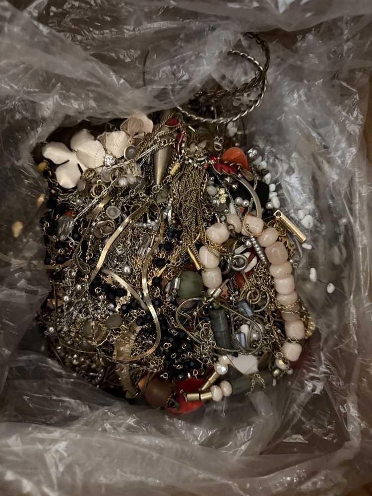 1-pound lot of modern and vintage tangled, unsorted jewelry