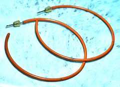 Vintage Big thin Orange Enamel Hoop Pierced Earrings 2″