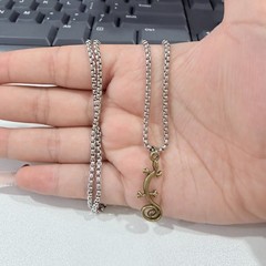 Vintage Bronze Gecko Pendant Box Chain Necklace