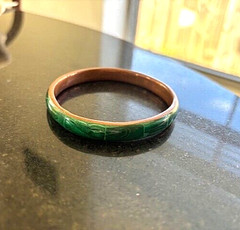 Vintage Copper and Green Malachite Inlay Bangle Bracelet 2.25″ Diameter