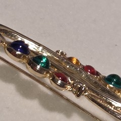 VTG Colorful Cabochons Goldtone Multi Color Swoop Brooch Pin Unsigned Unique
