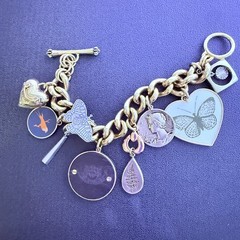 Juicy Couture Charm Bracelet Bird Butterfly Coin Heart Wooden Monogram