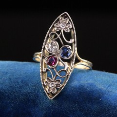 Vintage Era Navette Filigree Ring 2 Ct Lab Created Diamond 14k Yellow Gold Over