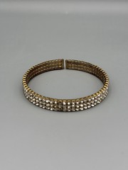 Vintage Gold-Tone Triple Row Rhinestone Cuff Bracelet Stretch Coil Sparkly