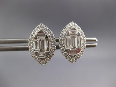 .94CT DIAMOND 18KT WHITE GOLD ROUND & BAGUETTE INVISIBLE MARQUISE STUD EARRINGS