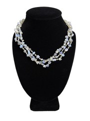 Vintage Opalite Iridescent Glass Stone Bead Multi-Strand Toggle Necklace 17″